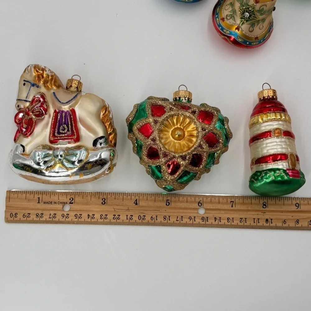 9pc‎ Vintage Ornament Lot Unique Treasures Blown Glass Christmas